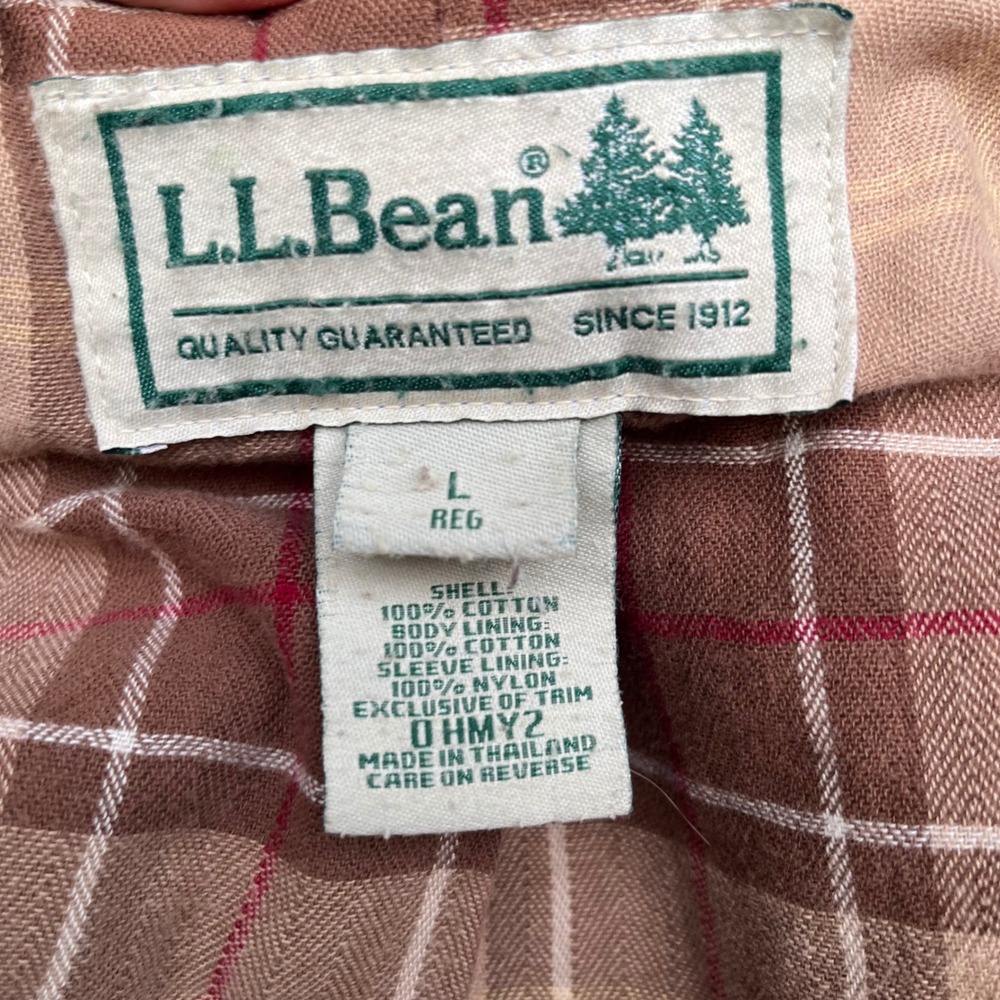 LL Bean Womens Field Coat Barn Jacket Olive Green Corduroy Trim Plaid Lined L - Picture 2 of 10